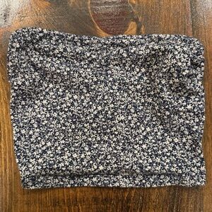 Y2K Garage Navy and White Floral Cropped Tube Top